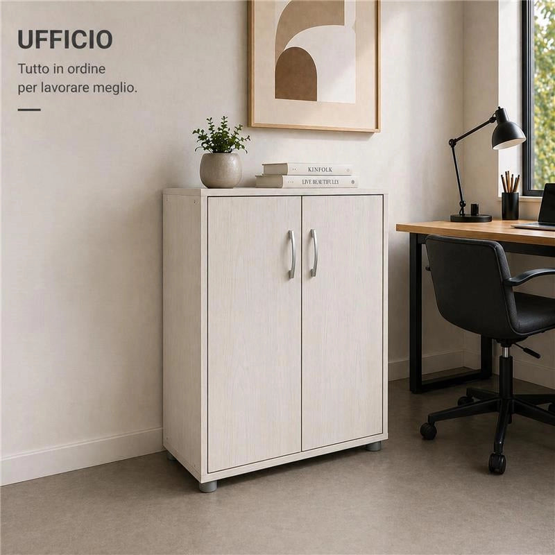 SCARPIERA IN MDF COLOR BIANCO LEGNO CON CINQUE RIPIANI E DUE ANTE DIMENSIONI 60X30X83.5 CM