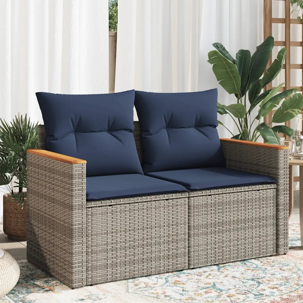 Divano da giardino con cuscini a 2 Posti-Sofa da Giardino-Divano da esterno grigio in polyrattan 967607