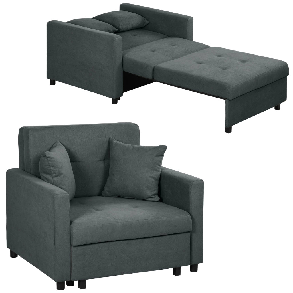 Poltrona Letto Singolo  100x98x88 cm con Vano Contenitore in Tessuto Effetto Velluto Grigio