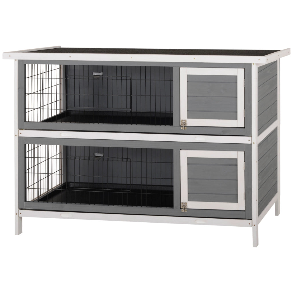 Gabbia per Animali Domestici ¨C zephmum ¨C Grigio, Legno, Doppio Piano