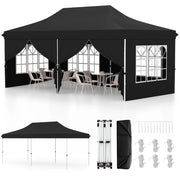 Tenda a scomparsa 3x6m con 6 pareti laterali rimovibili borsa da trasporto, Tenda gazebo pieghevole per feste Nero-Gazebo