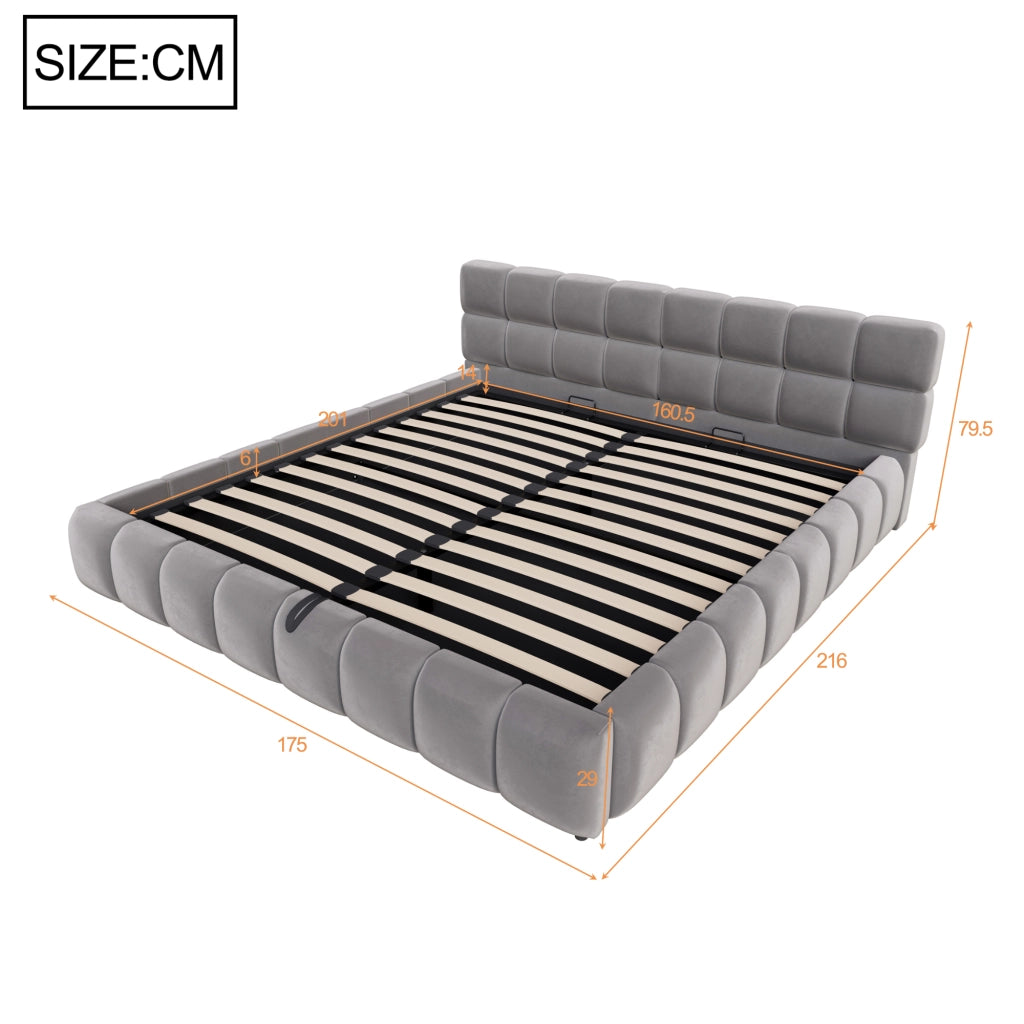 Letto imbottito 160x200 cm con contenitore idraulico e LED in velluto