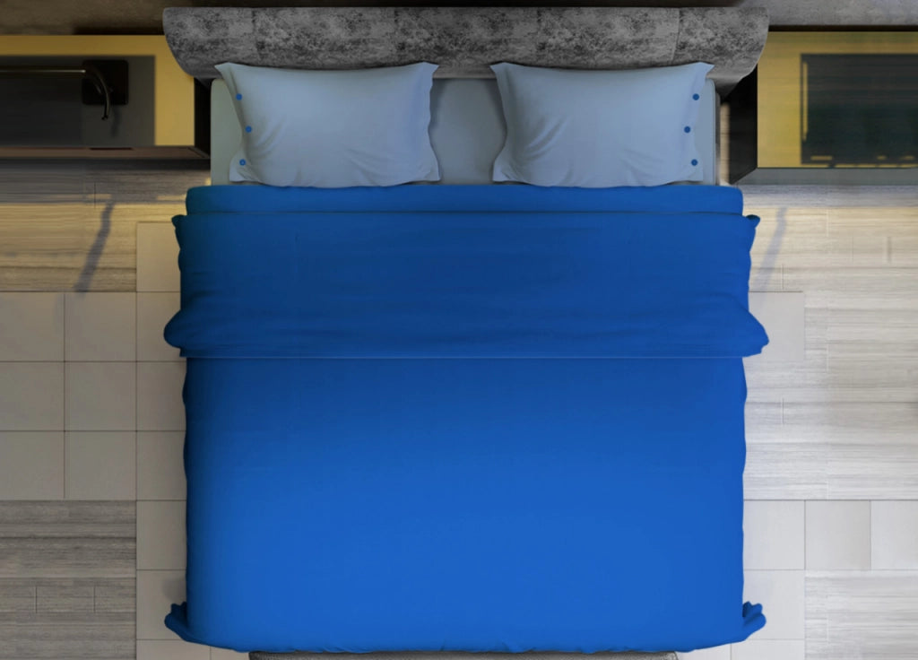 Completo Lenzuola Bicolor Estate Inverno In 100% Cotone Tinta Unita Amici - Piazza E Mezza - Blu