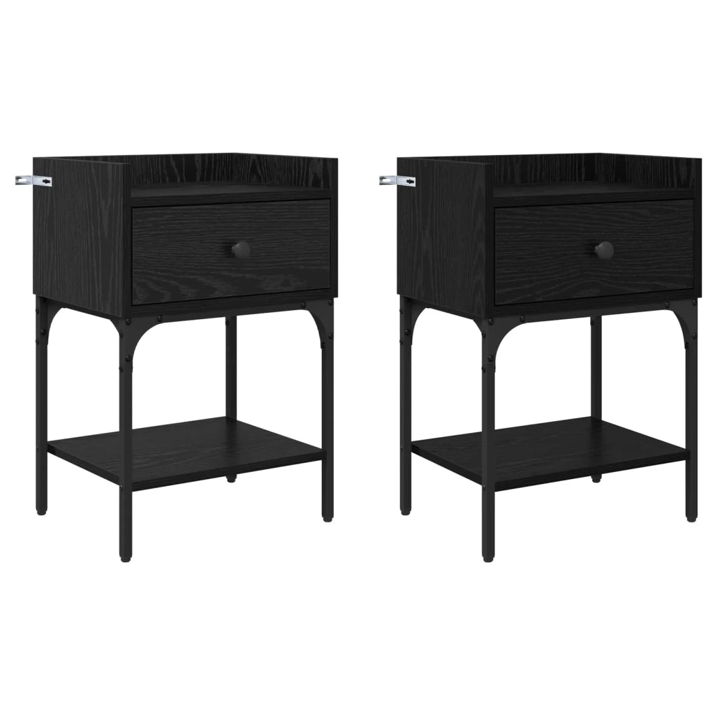 Comodino 2 pcs Rovere Nero 40 x 29 x 60 cm Legno multistrato