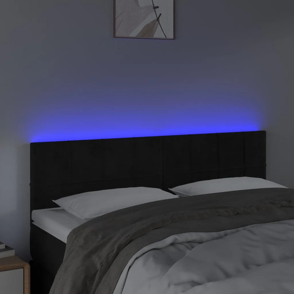 Testiera | Testata a LED Nera 144x5x78/88 cm in Velluto