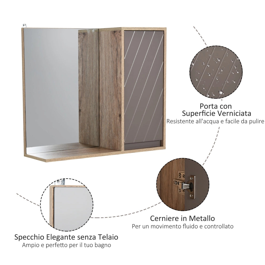 Specchiera da Bagno 1 Anta in MDF 57x14,2x49,2 cm  Grigio e Rovere