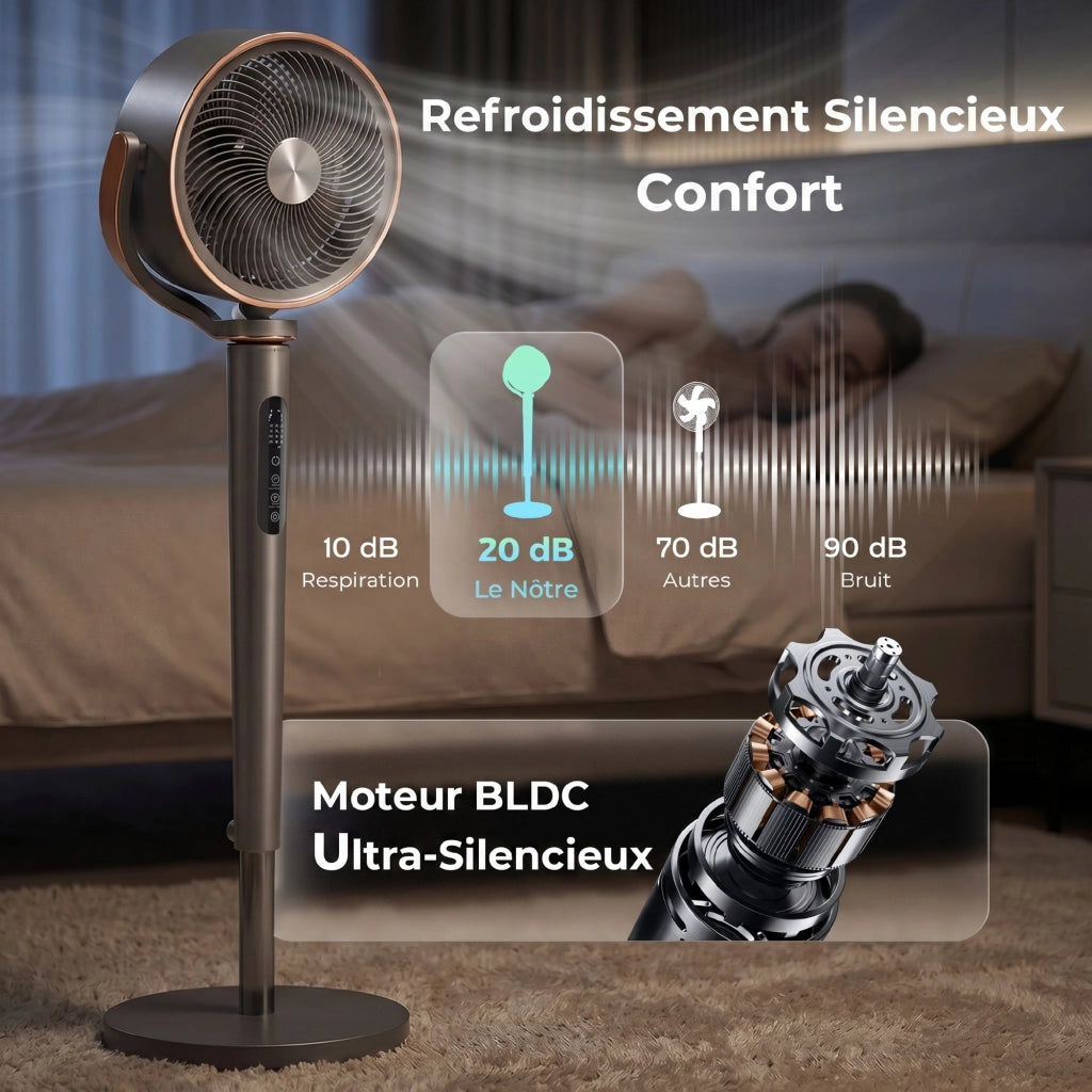 Ventilatore da pavimento silenzioso 20 dB ¨C zephmum ¨C oscillazione automatica 70¡ã+90¡ã, 12 velocit¨¤, luce LED, timer 12H