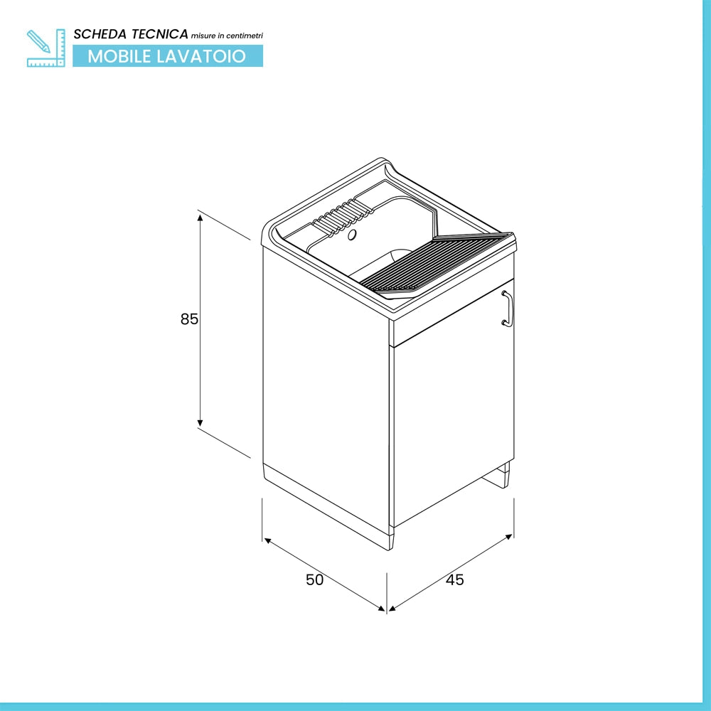 Mobile lavatoio 45x50 cm bianco in kit di montaggio con vasca e asse Ikaro