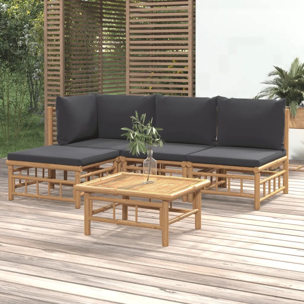Set Salotto da Giardino 5pz con Cuscini Grigio Scuro BambÃ¹cod mxl 125180