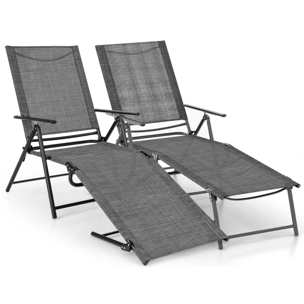 Sedie a sdraio pieghevoli per giardino, Set di 2 sedie reclinabili da esterno con schienale a 6 livelli Grigio-Poltrone e sdraio