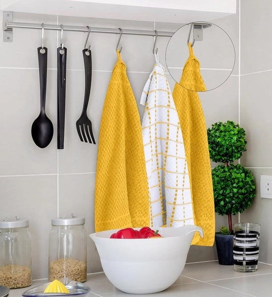 Set di Asciugamani da Cucina - 38 x 64 cm - 100% Cotone Superficiale e Assorbente, Asciugamani per Tavolo, Asciugamani per Sedile e Asciugamani per Sedia (Giallo e Bianco)