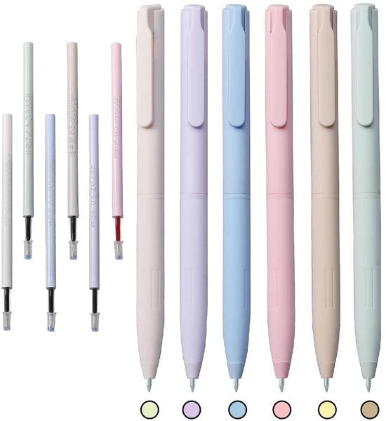 Set di pennarelli a gomma 6 colori pastello - Inchiostro veloce - Punta fine 0,5 mm - Copricapo in silicone - Navicelle sostitutive - Scrittura confortevole - Pennarelli a sfera
