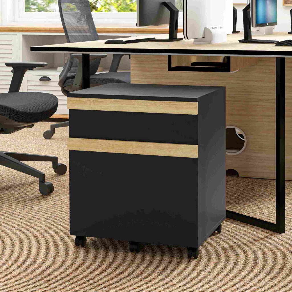 Scrivania con cassetti e ruote ¨C zephmum ¨C nero 48x40x59,5 cm