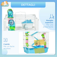 Gabbia per Criceti 5 Livelli 59x36x69 cm con Giochi in Acciaio Azzurro e Bianco