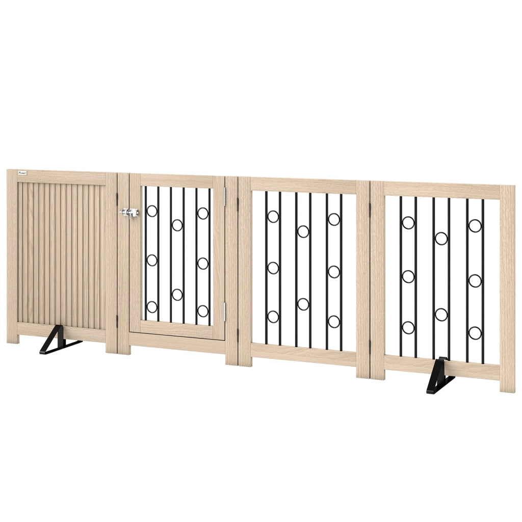 Cancello per animali domestici con porta ¨C zephmum ¨C MDF, acciaio, 4 pannelli