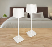 Coppia Di Lampada Da Tavolo LED Set 2 Pezzi Design Moderno Senza Fili Ricaricabile Controllo Touch Selezione Colore Intensità Dimmerabile Altezza Regolabile Con Adattatore Per Bottiglia 3000/4500/600K  2Pz-Quadrata-Bianco