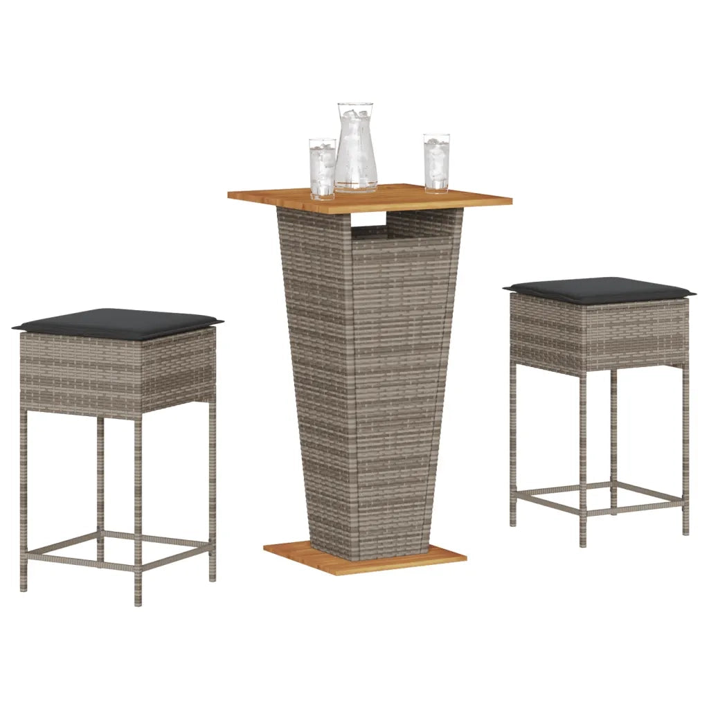 Set Bar da Giardino 3pz con Cuscini Grigio in Polyrattan 3261478