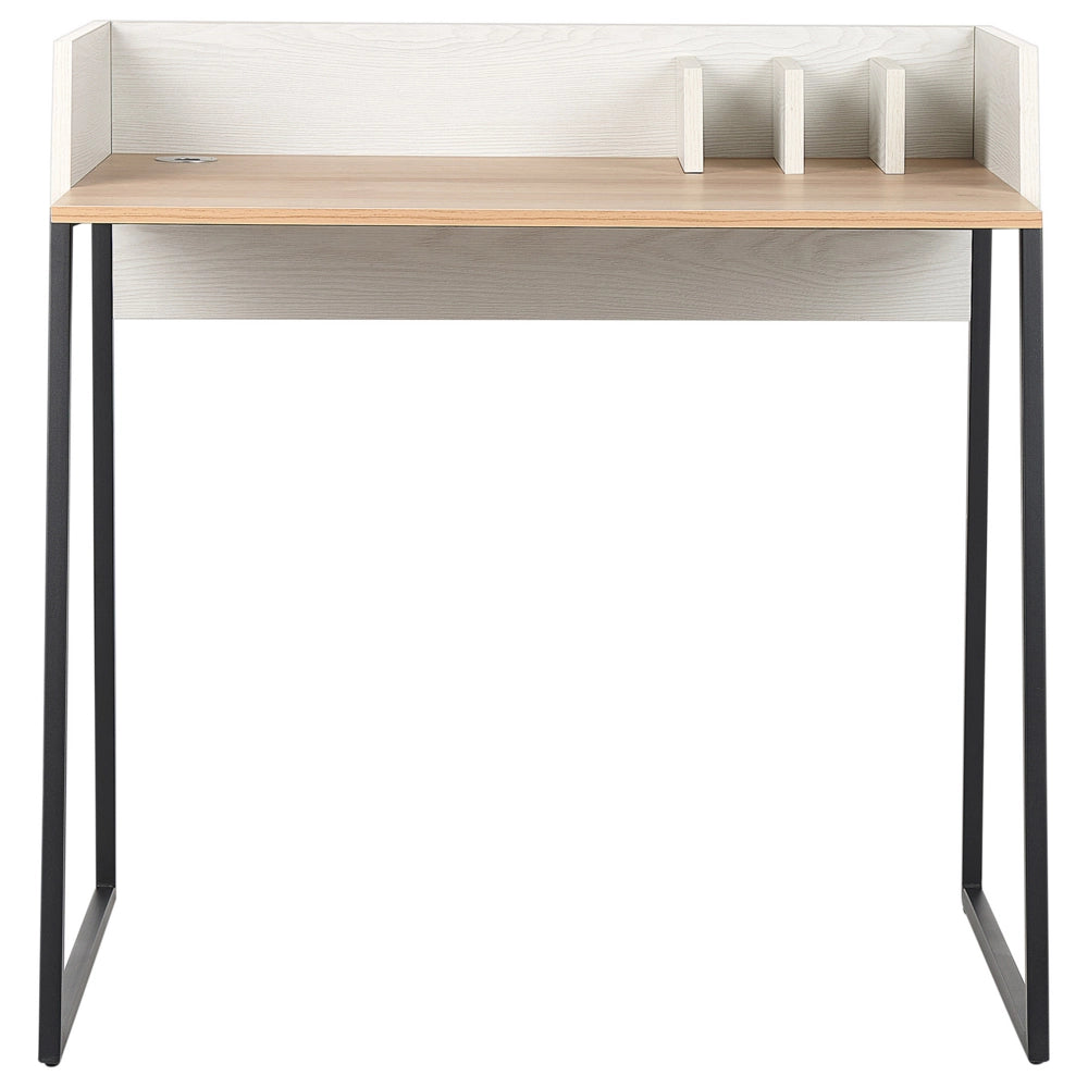 Scrivania per l'ufficio in legno chiaro e MDF bianco 90 x 60 cm con foro a occhiello