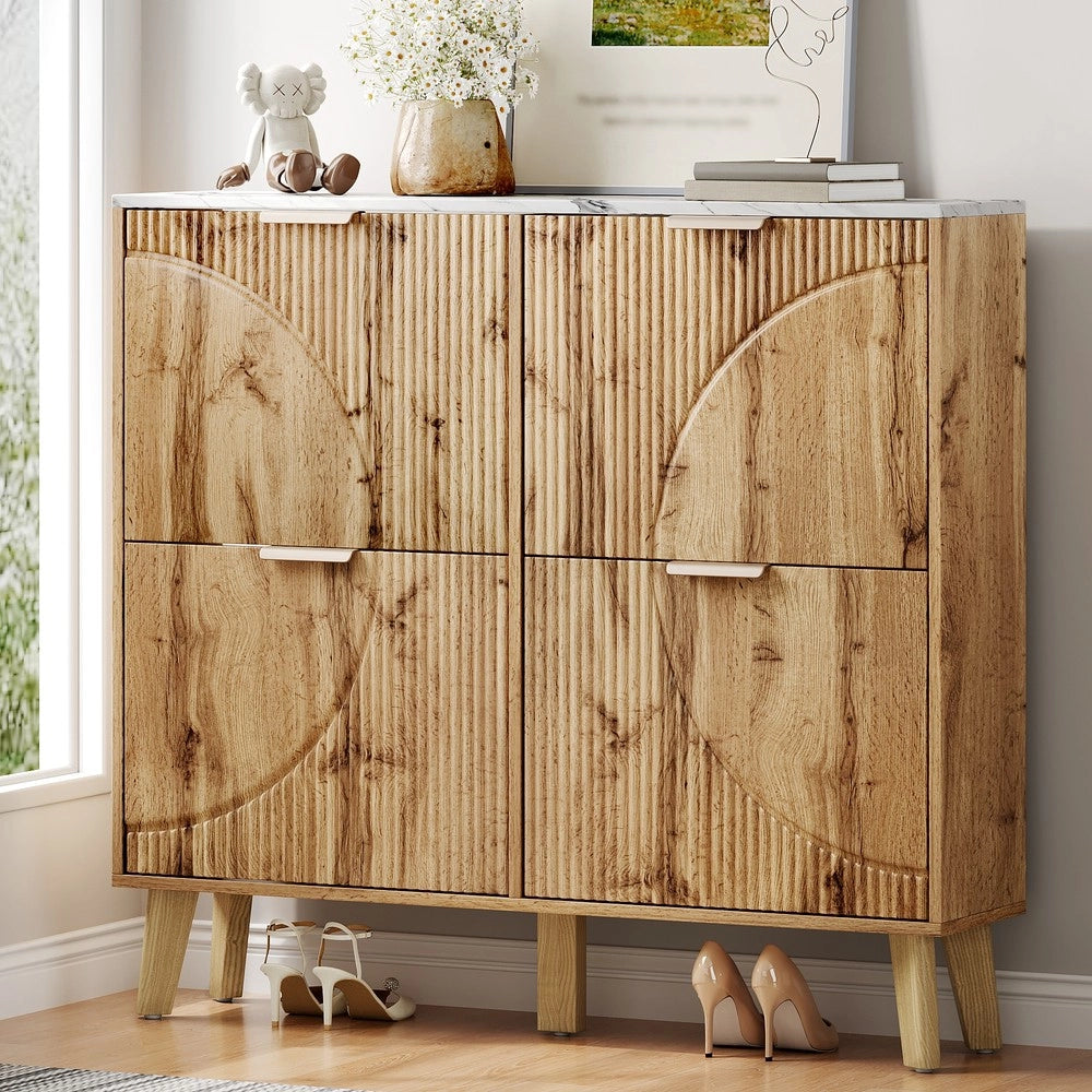 Scarpiera con Ante a Ribalta in Legno ¨C MINIMAL ¨C Piano Marmo, Gambe Massello, 4 Ante