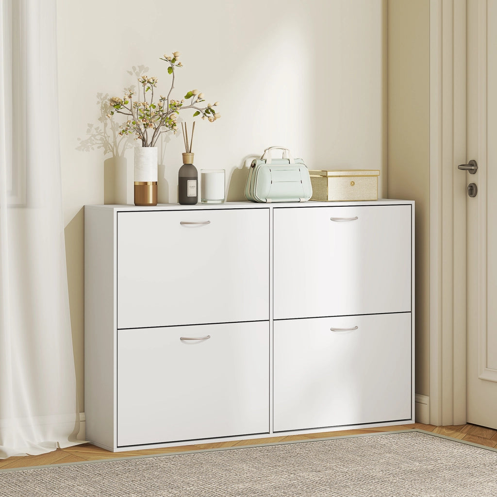 Armadio Scarpe con 4 Cassetti a Ribalta ¨C zephmum ¨C Bianco 120x24x81 cm