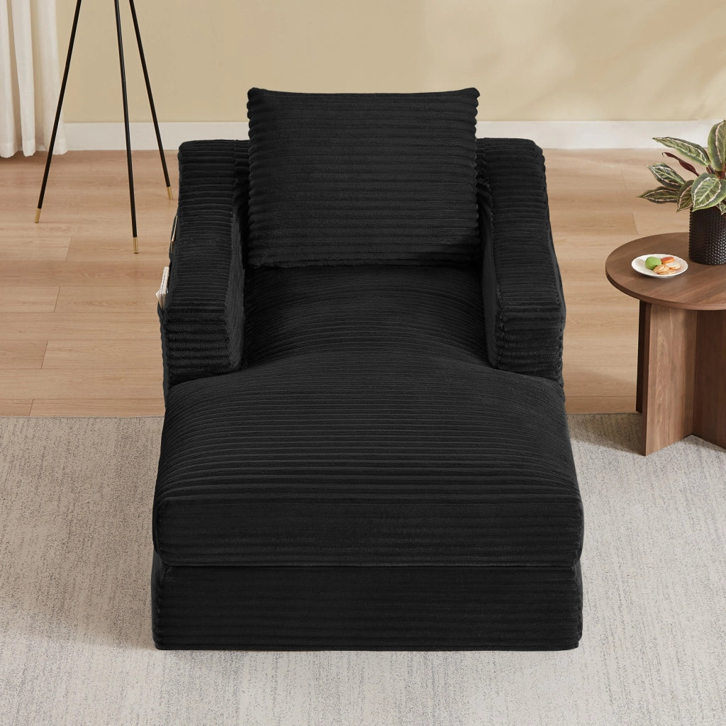 Poltrona reclinabile, poltrona con braccioli, divanetto singolo, velluto a coste, funzione letto, con cuscini, nero