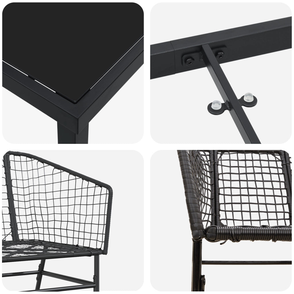 Set da Pranzo da Giardino in 7 Pezzi in Rattan Nero