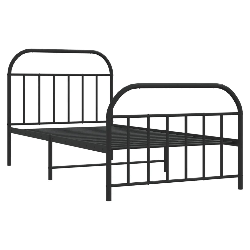 Letto singolo | Letto per adulti | Giroletto con Testiera e Pediera Metallo Nero 107x203 cm
