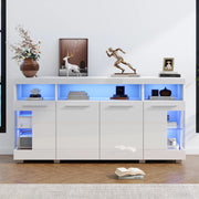 Madia con 3 cassetti e 6 vani con LED per soggiorno in MDF e vetro temperato bianco 140×40×70 cm