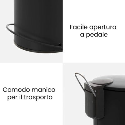 Pattumiera in acciaio 3 litri nero soft-close con secchio estraibile Spring