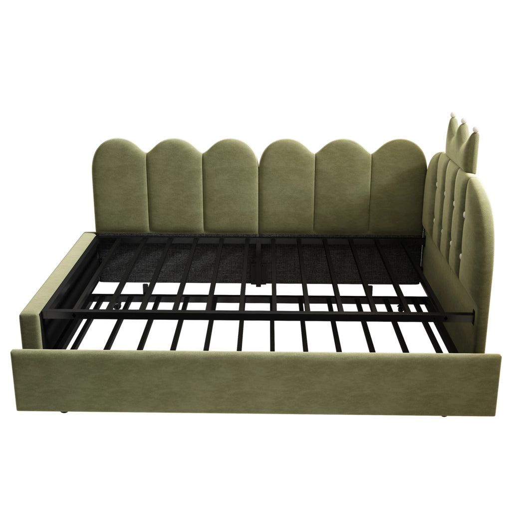 Letto daybed con letto estraibile 90x200 cm in velluto verde; design a corona
