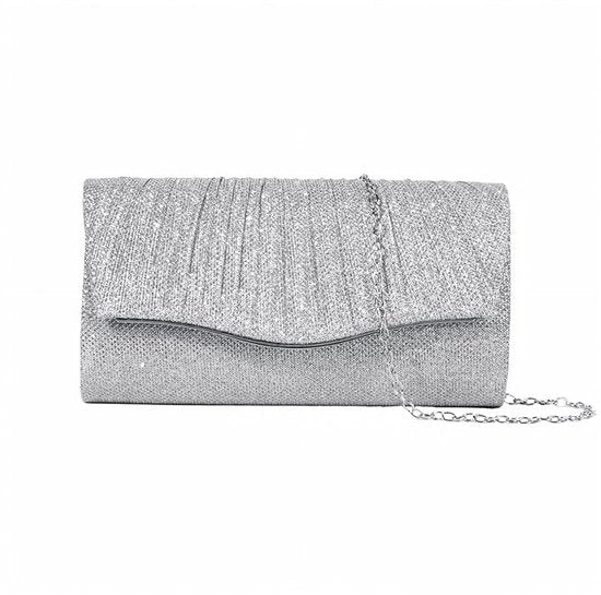 Borsa elegante per la sera, portamonete da donna con schiena a spalla, piccola borsa da sera con glitter e cinturino rimovibile (argento)