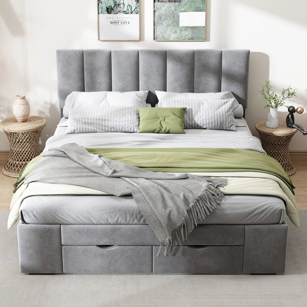 letto imbottito velluto grigio 142 x 203;5 cm