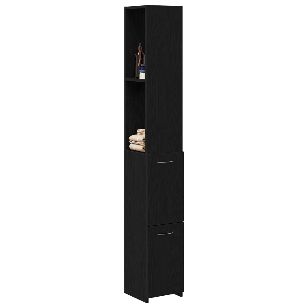 Armadio da bagno  Nero Rovere 25x25x170 cm in legno ingegnerizzato