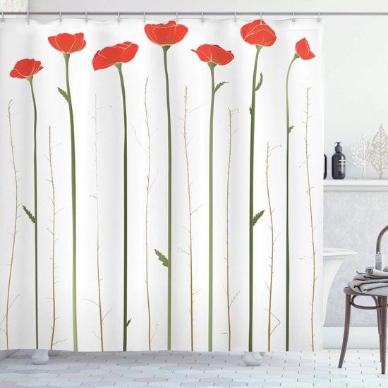 Douchegordijn con Pannelli di Raccordo in Rosso - Decorazione per la Bagno di Primavera 175 x 180 cm