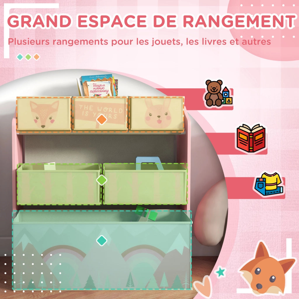 Scaffale porta giochi bambini con 6 contenitori tessuto ¨C Xylo ¨C 63x30x66 cm