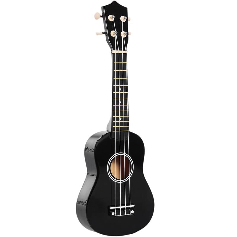 UKULELE PER PRINCIPIANTI DA 21 POLLICI IN LEGNO CON CORDE IN NYLON, PLETTRO E CORDA DI RICAMBIO, NERO