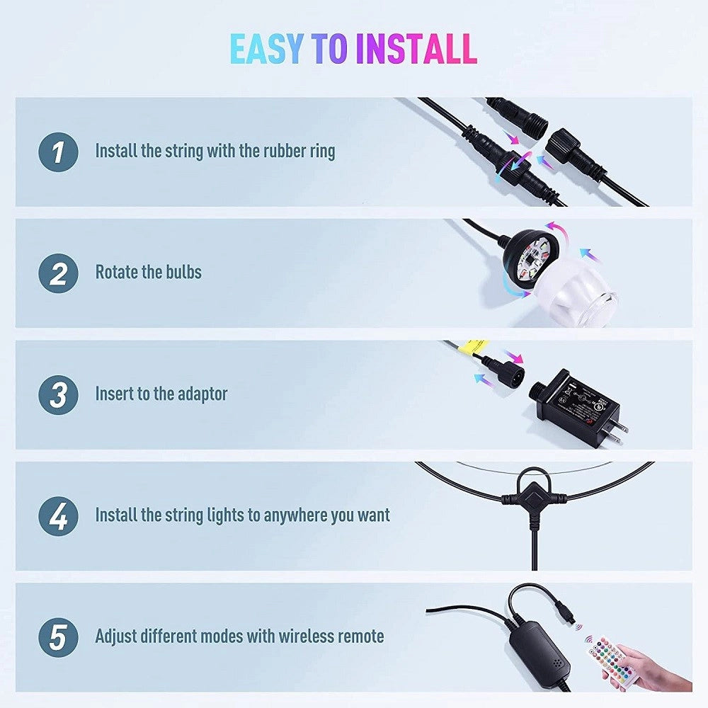 Trade Shop - Luci Per Esterni A Led Rgb 14 Lampadine Dimmerabili Sincronizzate Impermeabili -