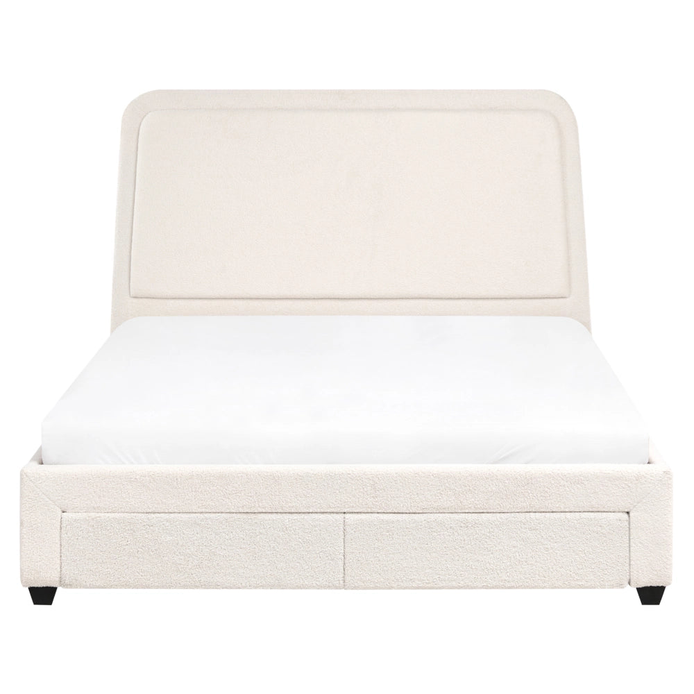 Letto imbottito in bouclé bianco sporco 160 x 200 cm Design scandinavo con morbidi cassetti sulla testiera