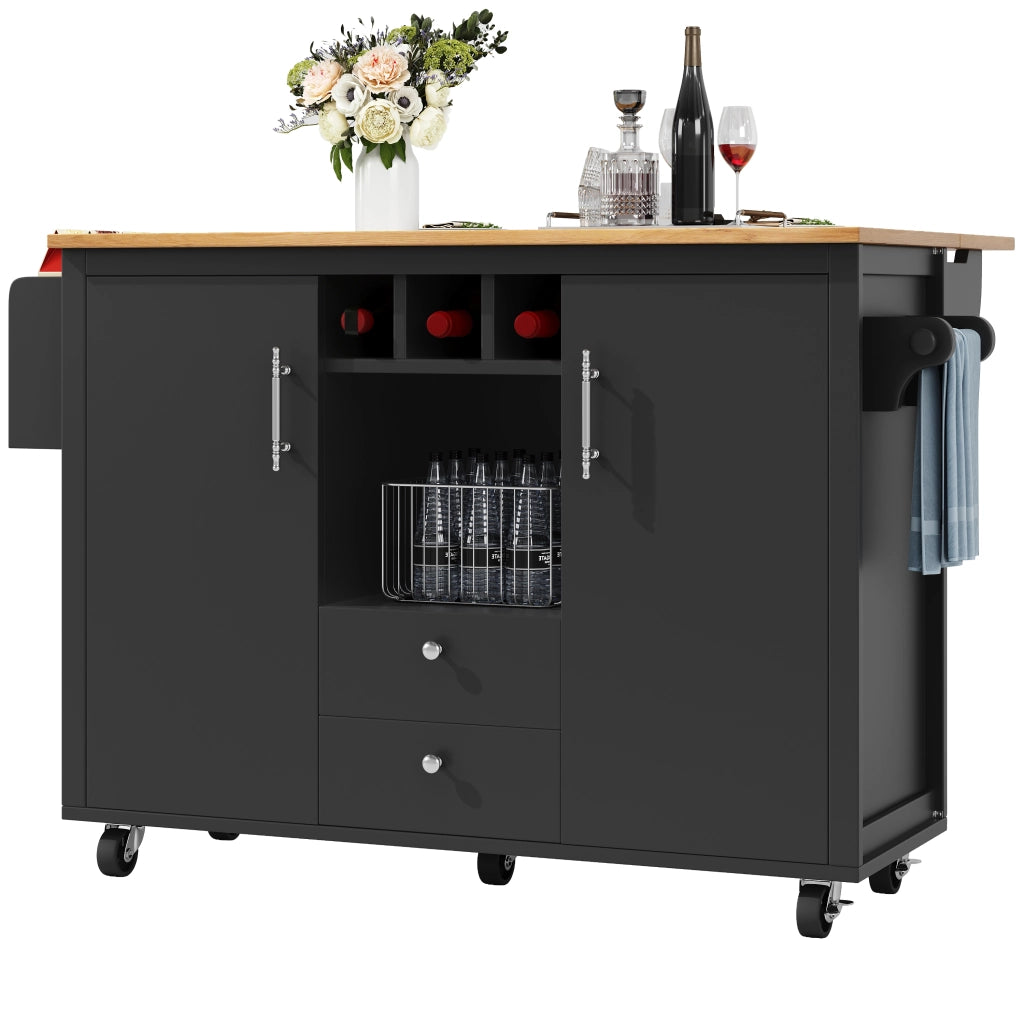 Isola Cucina con Anta e Ripiani ¨C MINIMAL ¨C Bianco/Nero, 120x92x73 cm