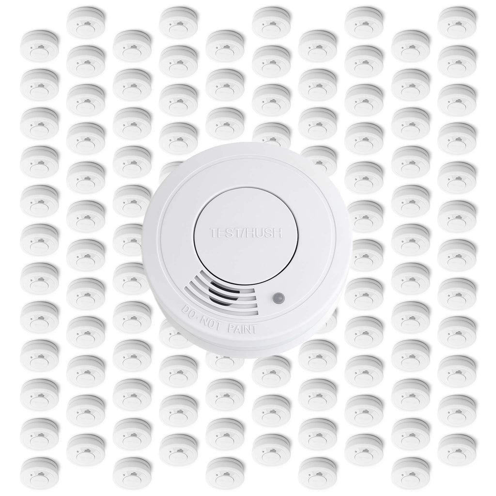 Set 120x Rilevatore di fumo con batteria da 9 V, allarme antincendio con funzione HUSH, sensore antifumo fotoelettrico affidabile con potenza sonora di 85 dB