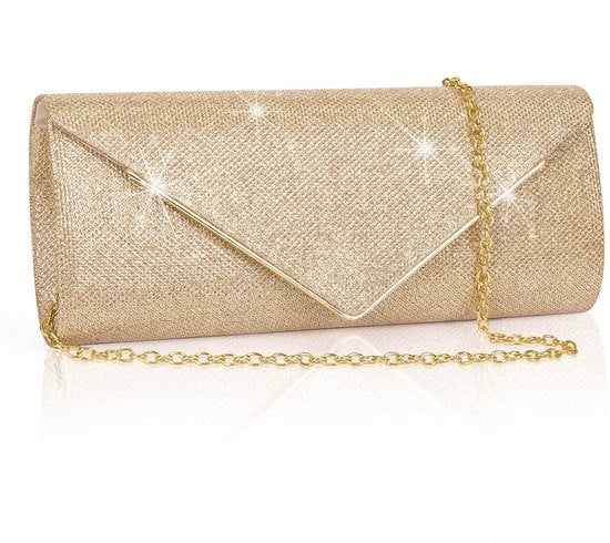 Clutch per donna, Borsa da spalla con catena rimovibile, Portafoglio elegante con chiusura a catena, Borsa da spalla con chiusura a catena per prom, festa (rosé)