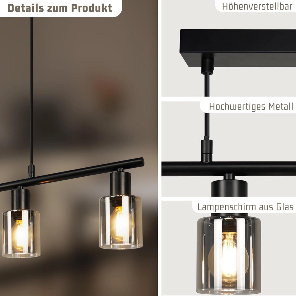 Lampada a sospensione ZMH per sala da pranzo 4 fiamme in vetro vintage, attacco E14 per soggiorno cucina