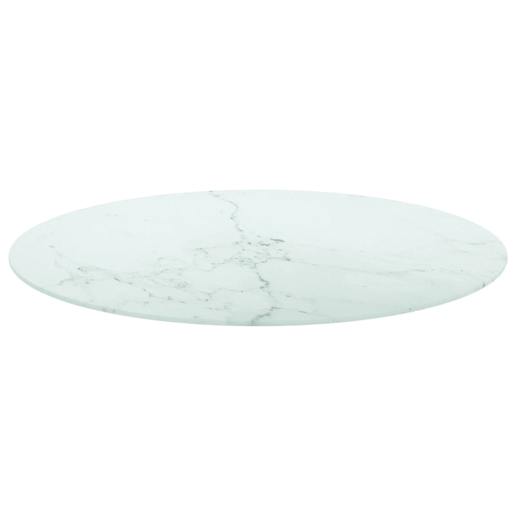 Piano per Tavolo Bianco Ø80x1 cm Vetro Temperato Design Marmo 322250