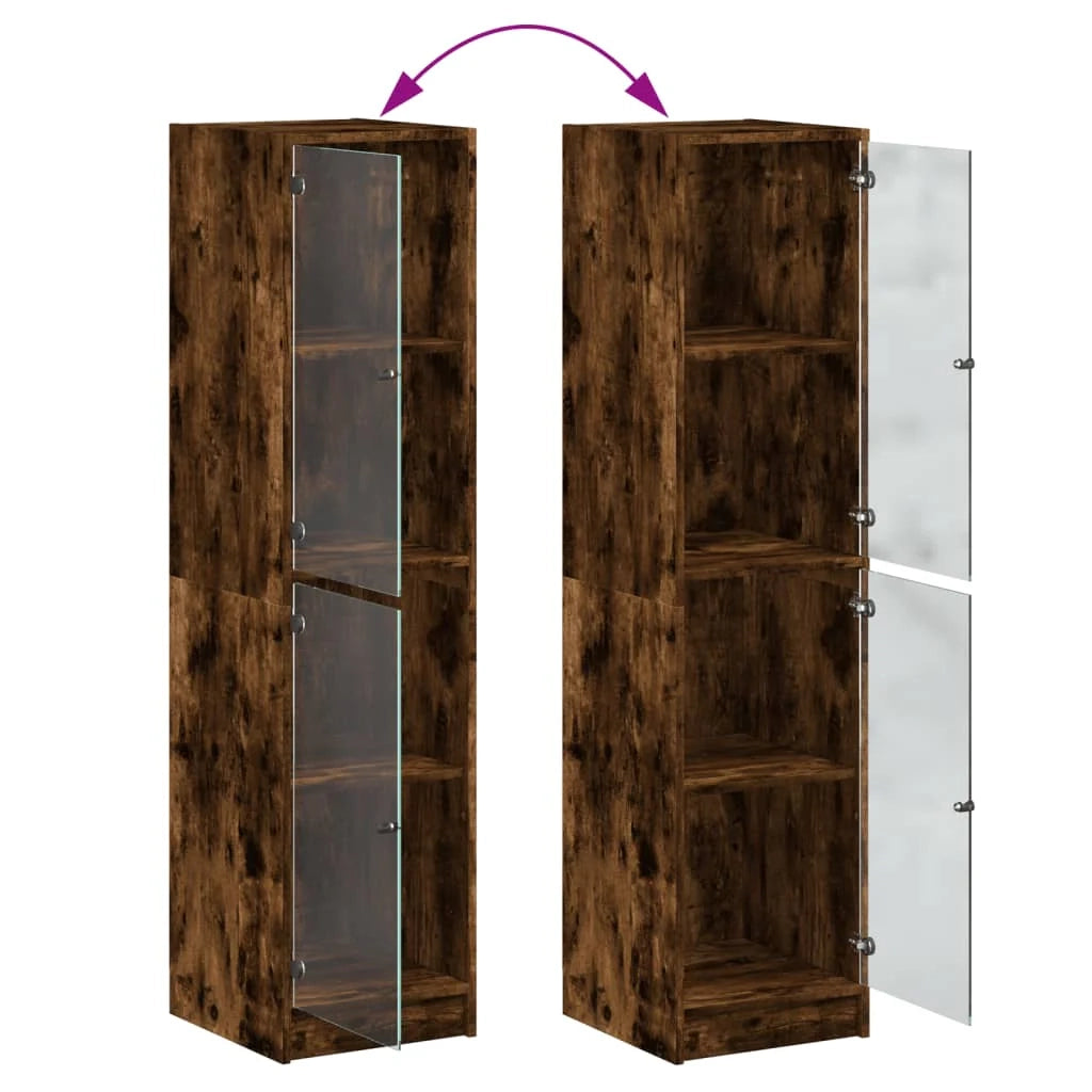 Credenza cassettiera armadio mobile contenitore organizer per cucina soggiorno salotto con ante in vetro 35 x 37 x 142 cm marrone 02_0030112