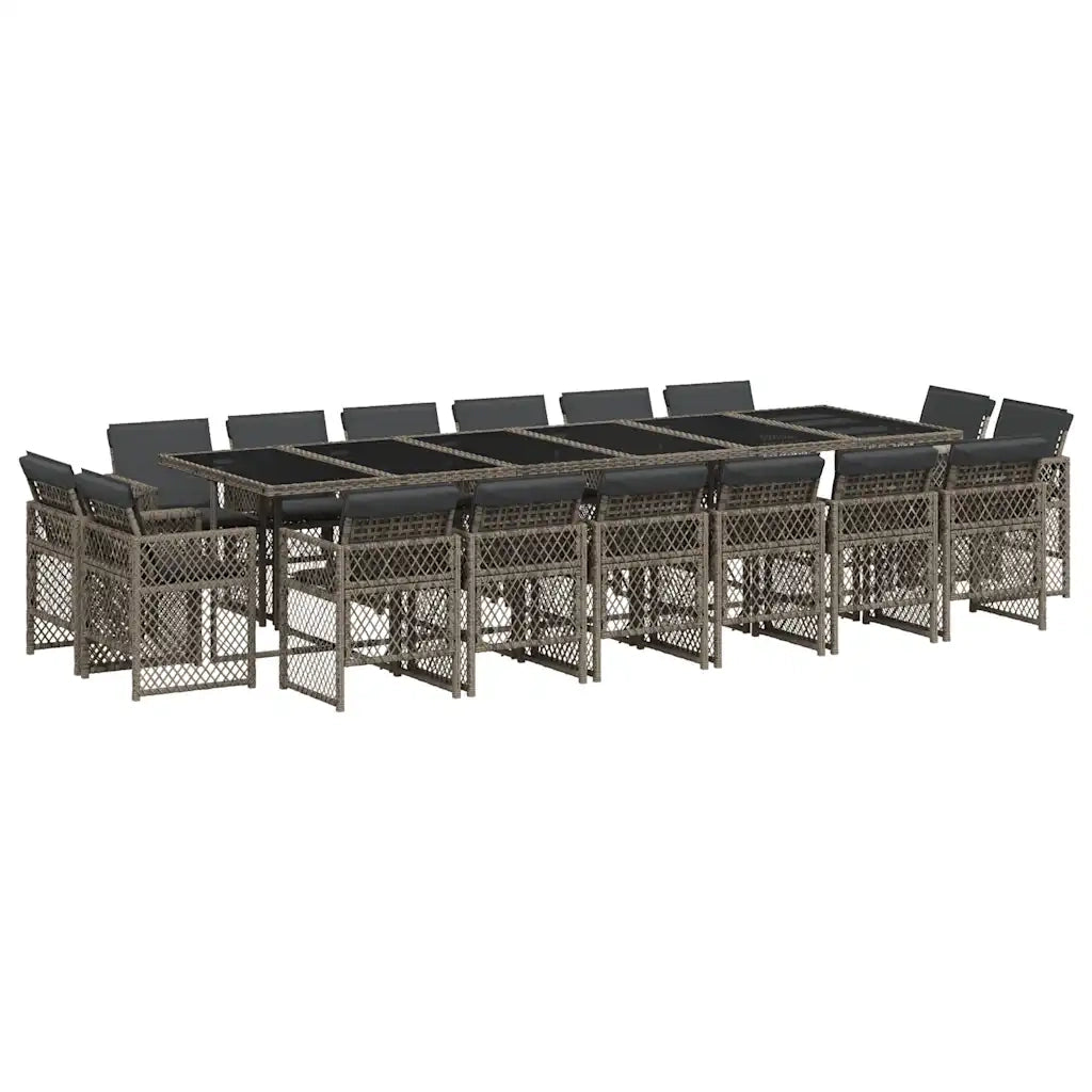 Set da Pranzo da Giardino 17pz con Cuscini Grigio in Polyrattan 3210884