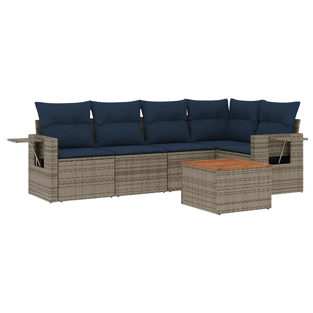 Set Divani da Giardino 6 pz con Cuscini Grigio in Polyrattan 3224556