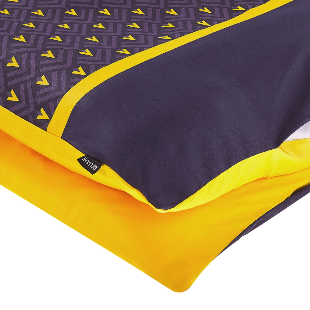 Set copripiumino e federa in misto cotone blu scuro e giallo 135 x 200 cm Camera da letto moderna