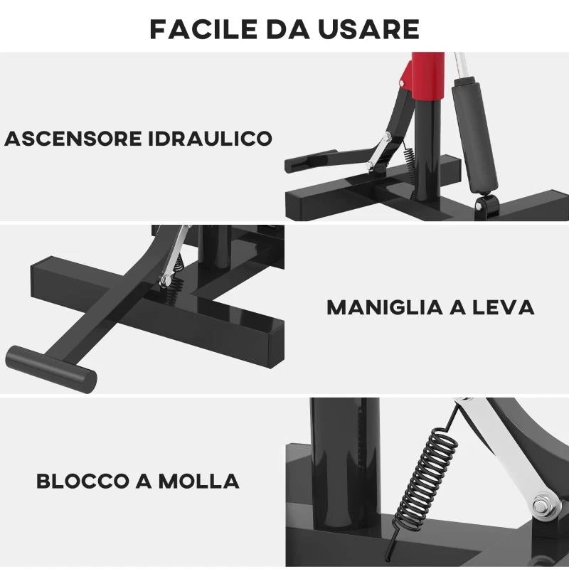 CAVALLETTO ALZAMOTO IN ACCIAIO CAPACITÀ 150KG, ALTEZZA REGOLABILE E PIANO ANTISCIVOLO, ROSSO