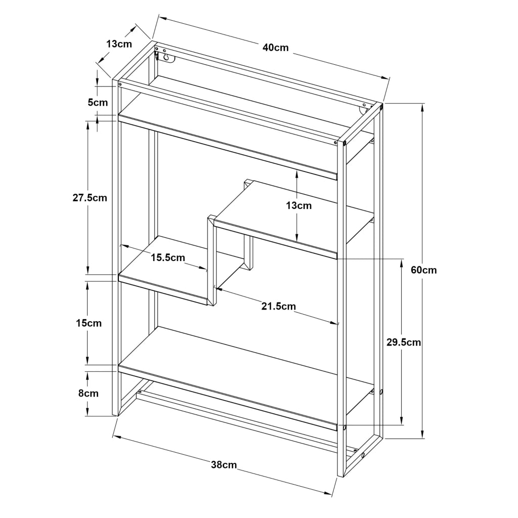 Scaffale dal design senza tempo per soggiorno/camera da letto mobiletto portaoggetti da parete 60 x 40 x 13 cm acciaio nero 03_0011300
