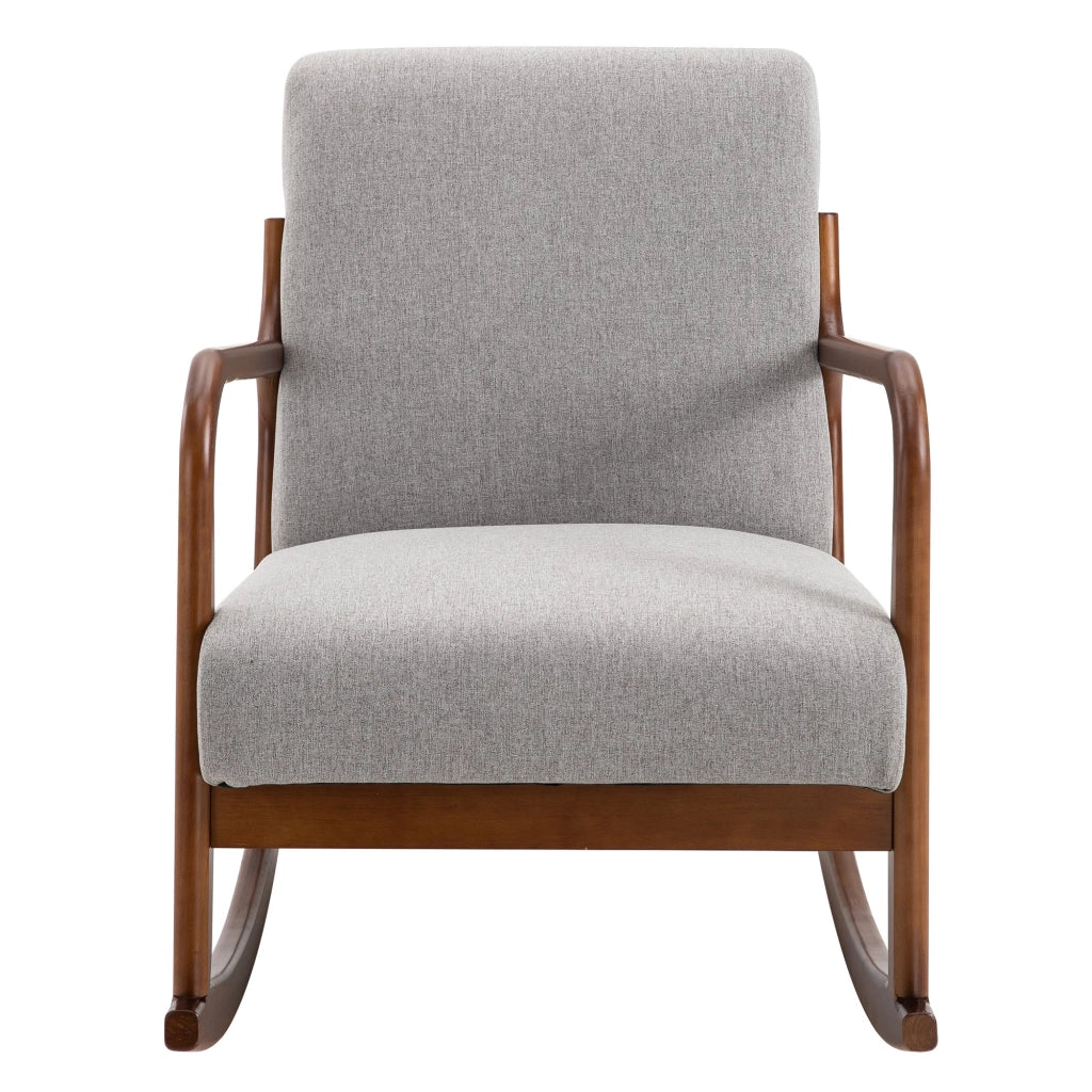 EasyComfort Poltrona a Dondolo Imbottita, Design Vintage in Legno e Poliestere Grigio, per Interni, Ufficio, Soggiorno, 64x86x80cm